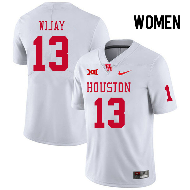 Women #13 Indiana Wijay Houston Cougars College Football Jerseys Stitched Sale-White